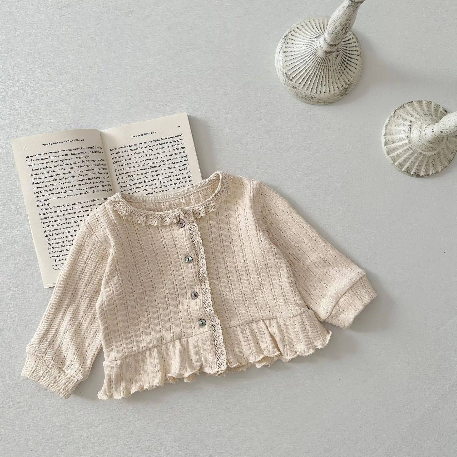 

2024 Spring Ins Girl Baby Lace Long Sleeves Cardigans Solid Newborn Ruffle Casual Coat Sweet Infant Cotton Jacket Kids Clothes