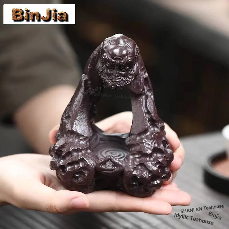 

Handmade Bodhidharma Purple Clay Tea Pet Zen Tamo Monk Tea Play Figurine Ascetic Monk Sculpture Crafts Tea Figurine Statue Model