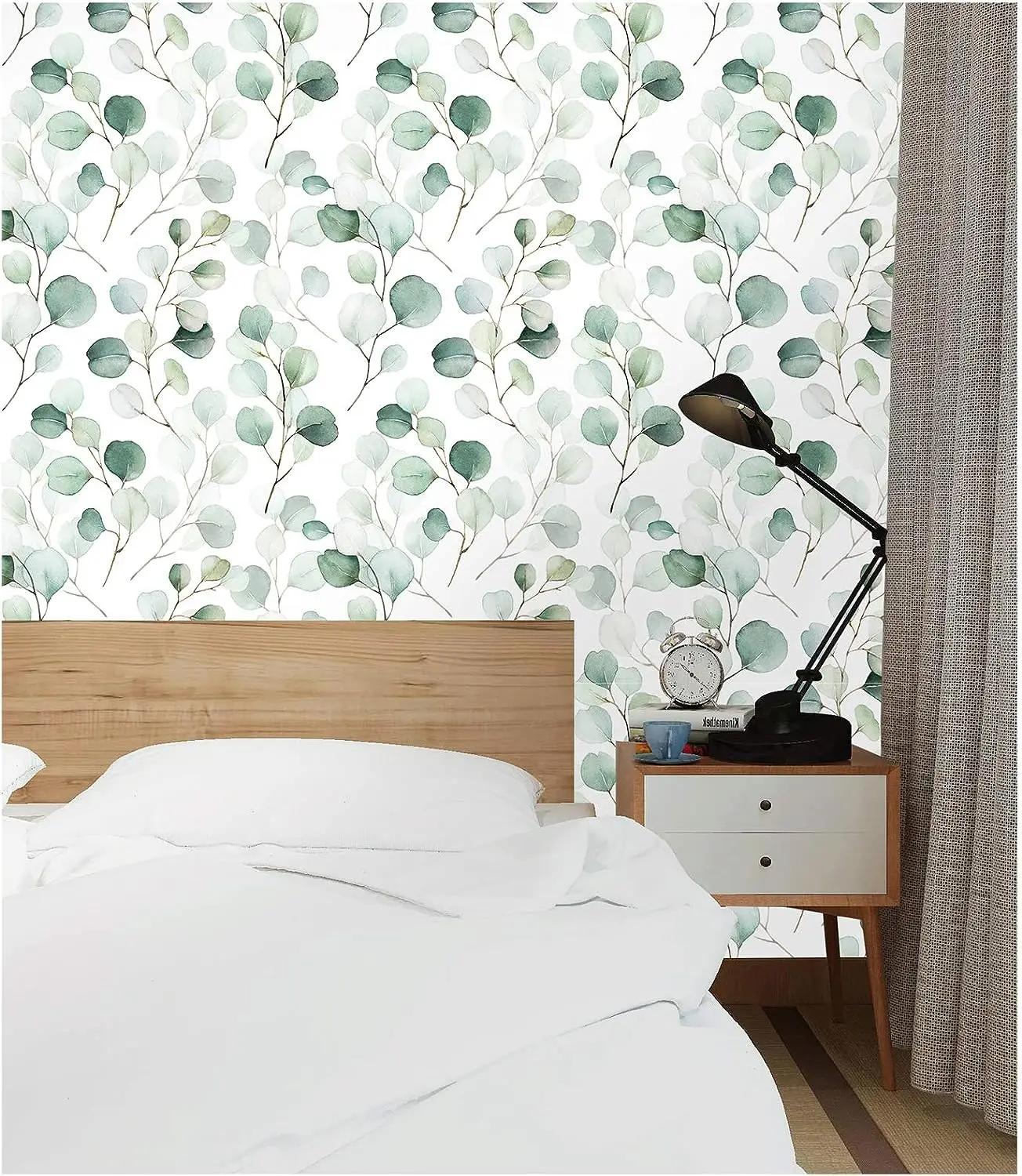 Green Leaf Peel and Stick Wallpaper Green/White Eucalyptus Leaf Self Adhesive Contact Paper Wall Mural Home Nursery Decor