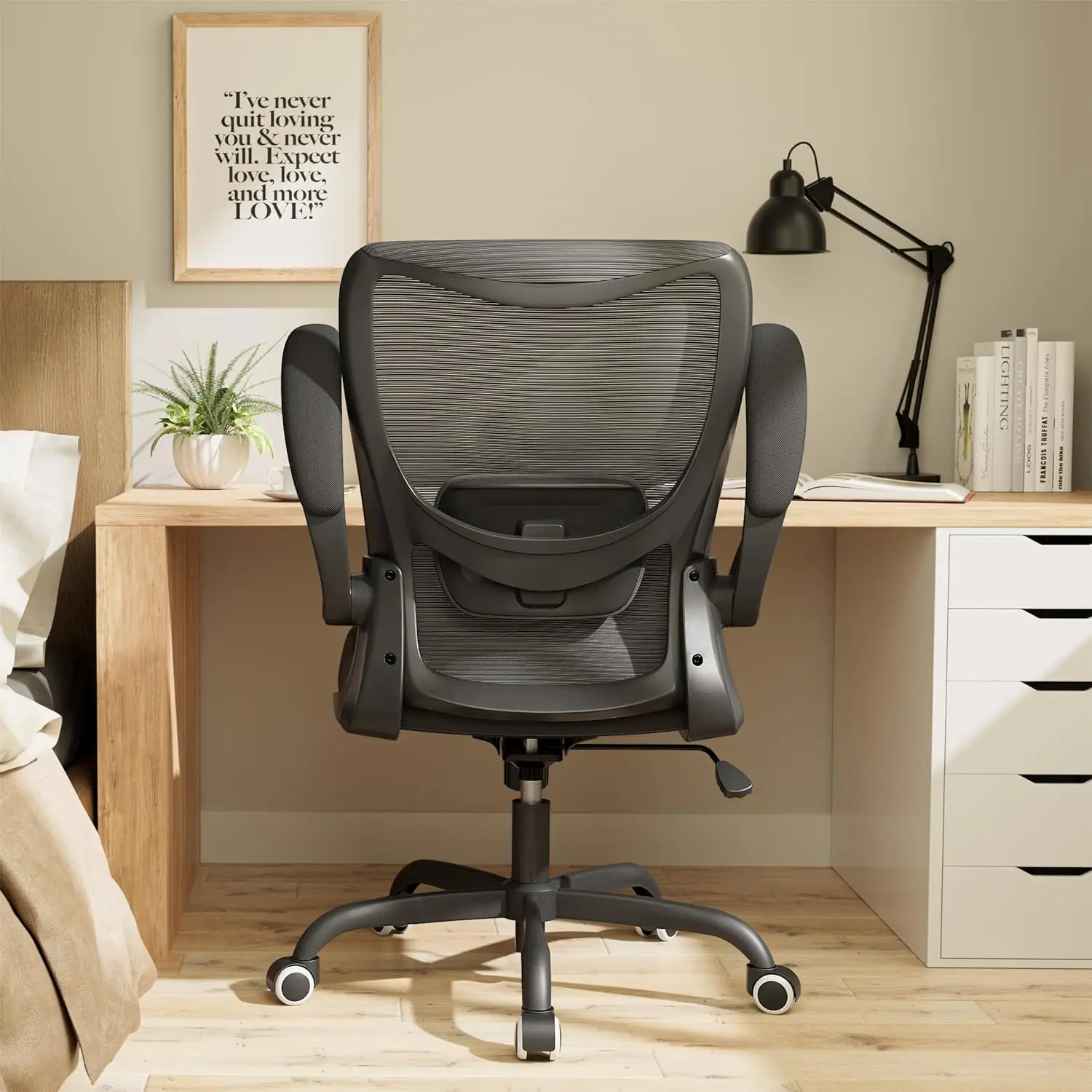 Silla de oficina ergonómica con soporte Lumbar ajustable y reposabrazos abatible, silla de ordenador de malla transpirable para el hogar