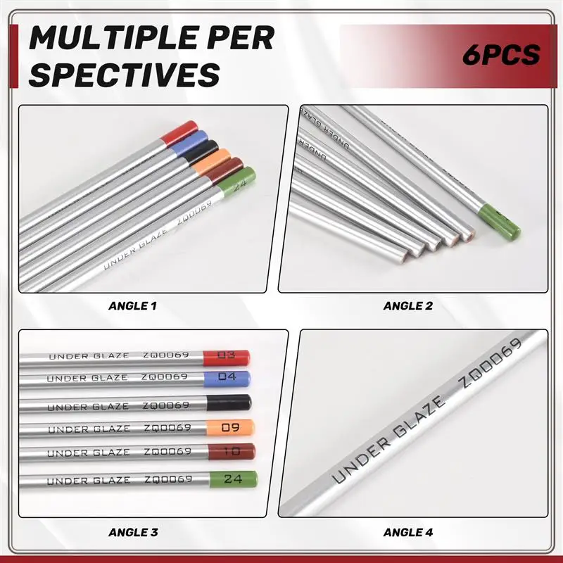 Reliable-6Pcs Underglaze ดินสอสําหรับเครื่องปั้นดินเผาสําหรับตกแต่ง Fused แก้วและภายใต้เคลือบเซรามิค,6Pcs Underglaze ดินสอสําหรับหม้อ