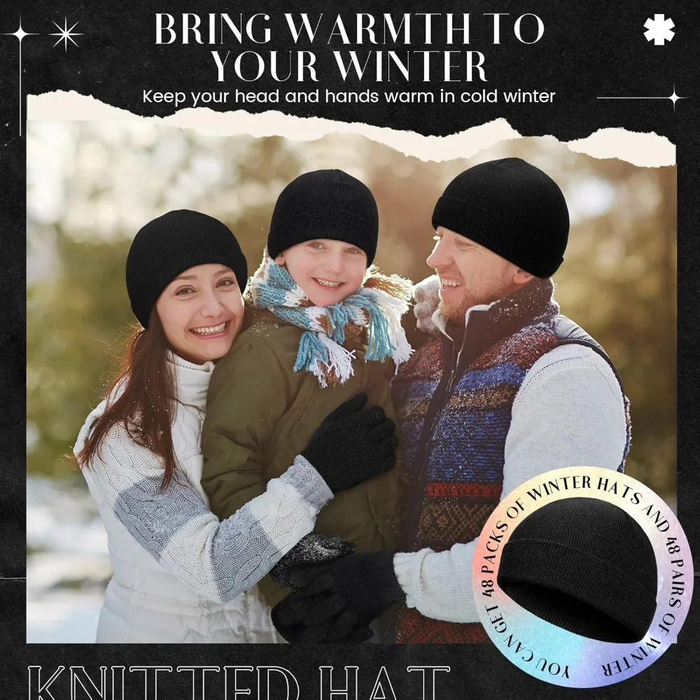 مجموعة بيني وقفازات شتوية، 96 قطعة كبيرة، إكسسوارات الطقس البارد للجنسين للرجال والنساء، مثالية للمساعدة بدون منزل