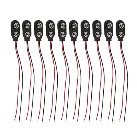 10Pcs 9V Battery Clips 15cm Black Red 2Wired Cable Connection Connector 9 Volt Battery Clip Connector Battery Clip