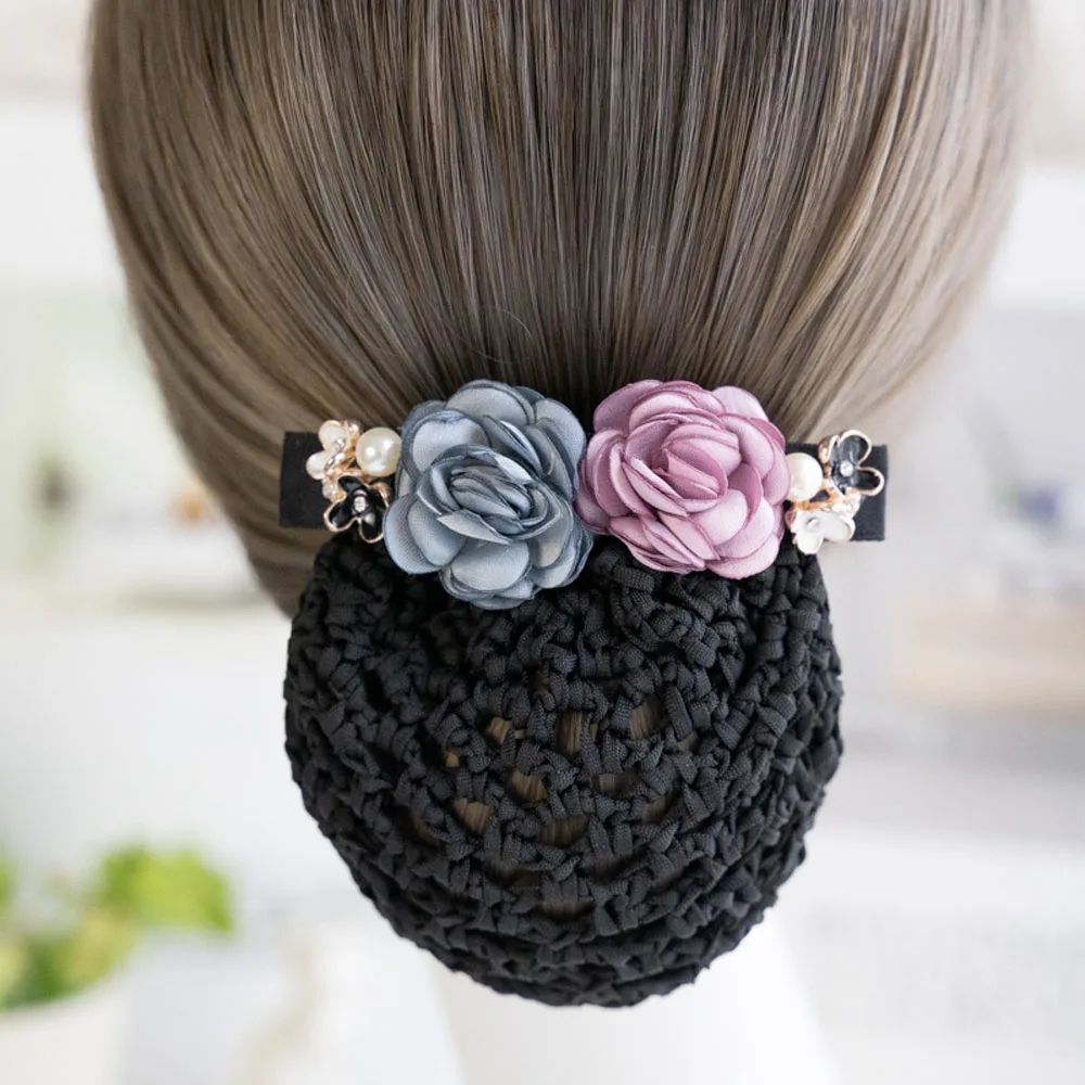 

New Flower Mesh Barrettes Crochet Bow Bun Net Snood Gift For Mom Hair Clip For Office Dance Nurses Hair Accessorie Gift