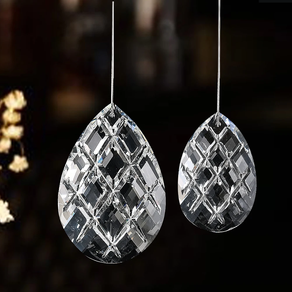 

48/75mm Clear Mesh Water Drop Crystal Pendant Hotel Lobby Chandelier Lighting Crystal Glass Crafts Garden Tree Hanging Decor 2pc