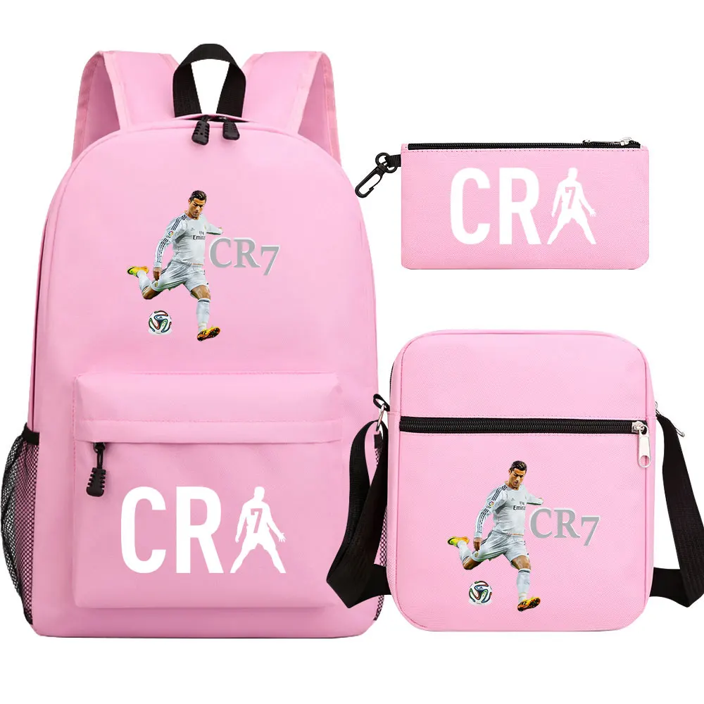 Mochila escolar de fútbol CR7 para Cosplay, mochila escolar para ordenador portátil para niños y niñas, Juego de 3 unidades