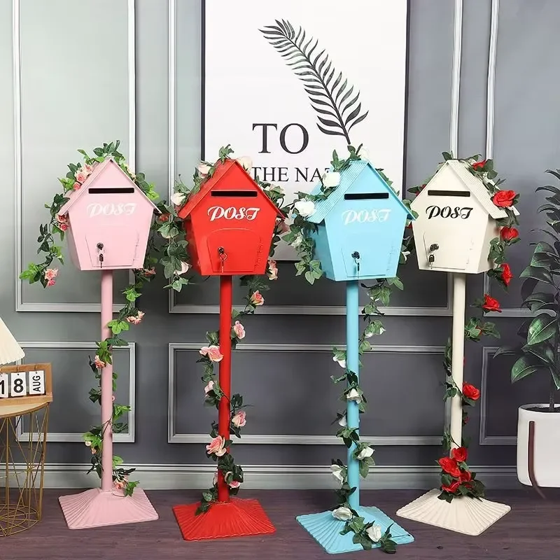 for Mailbox Vintage Wrought Iron Standing Trending Decorative Stand-Alone Display Letterbox Suggestion Box Post