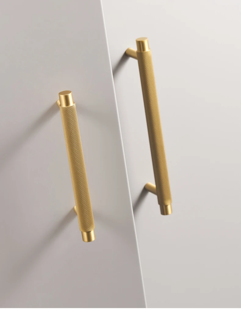 Dooroom Messing-Möbelgriffe mit Diamantschliff-Kreuzrillenmuster für Schrank, Kleiderschrank, Kommode, Schuhschrank, Schublade, Schrankknöpfe, T-Stange – Detail 6