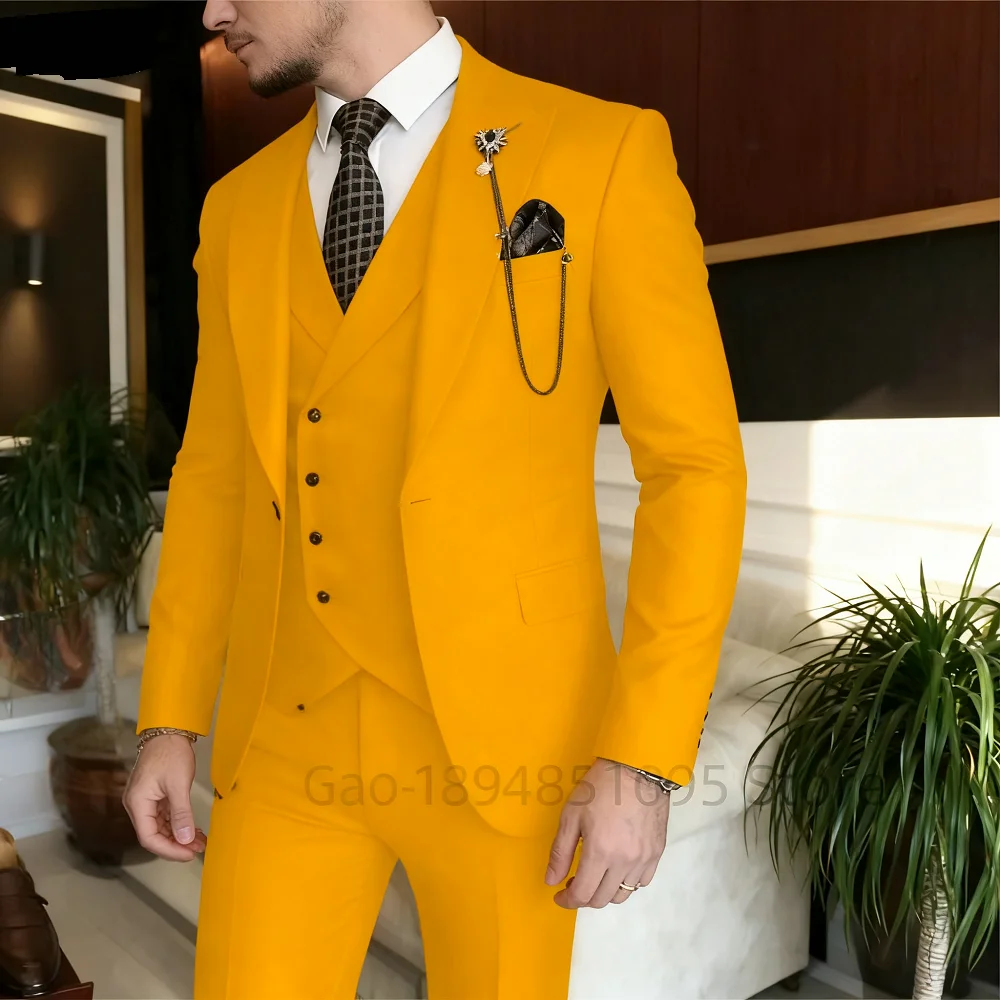 

Men's Formal Wedding Terno Complete Slim Fit 3-Piece Set Classic Elegant Blazer Coat Vest Pants Ensemble for Groom