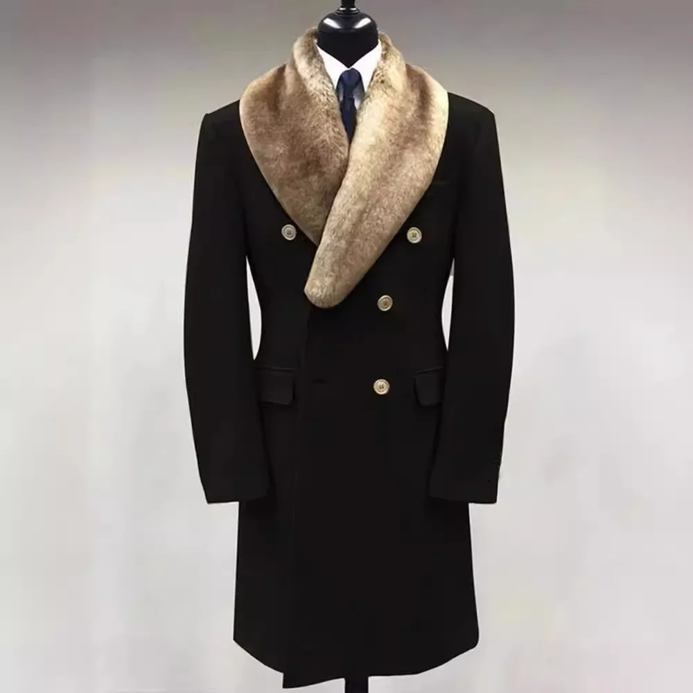 Cappotto doppiopetto medio lungo con risvolto in lana da uomo europeo e americano, nuovo cappotto casual in lana tinta unita autunno e inverno