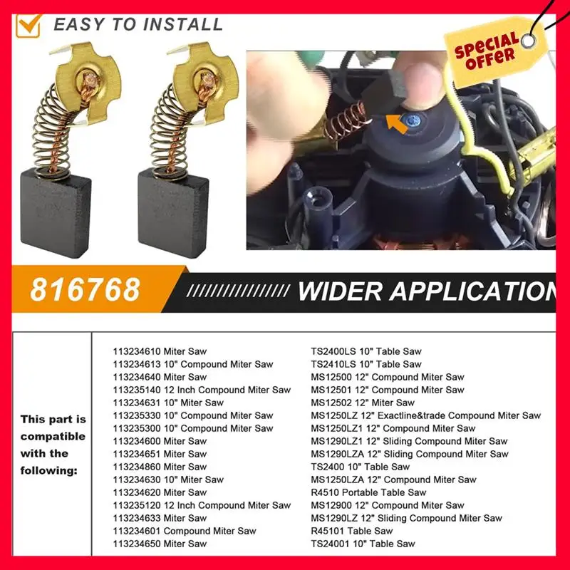 

-A25M 816768 Carbon Brush Assy Exact Fit For Ridgid Craftsman BTS211 TS2400 TS2410 TS2400LS TS2410LS Craftsman Miter Saw 6PCS