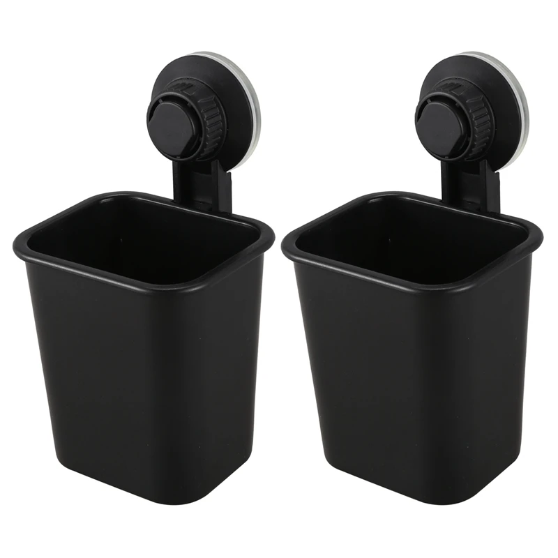 2 PC Suction Cup Toothbrush Cup Holder Rack Plastic Holder Toothpaste Storage Box For Kitchen Bathroom Toilet Black