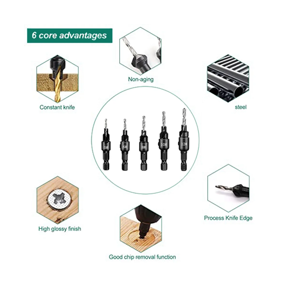 طقم لقم نجارة غاطسة ، مثقاب غاطس ، لتقوم بها بنفسك ، 5 قطع ، 8 قطعة