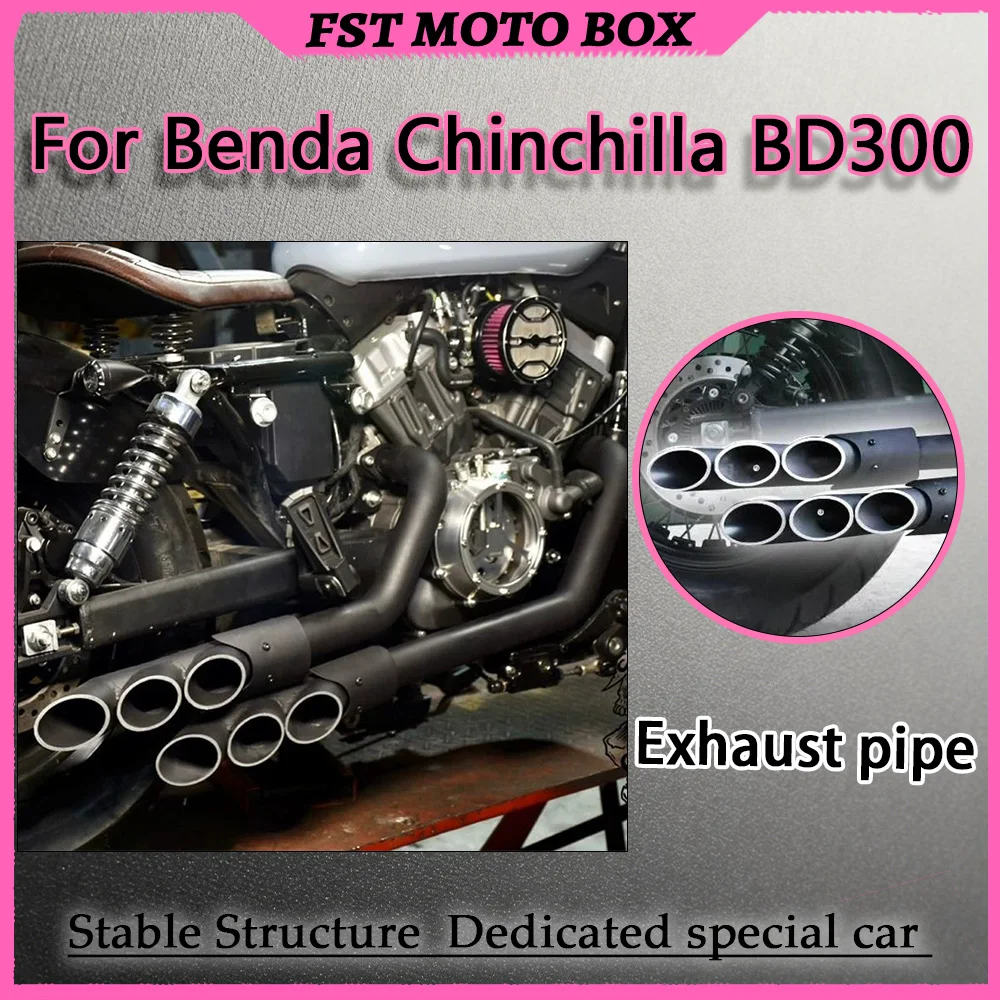 ForBenda Chinchilla300 Exhaust Tail Section 2-into-2 Layout 6-Hole Design Straight-Pipe Loud Sound Modification Motorcycle Part