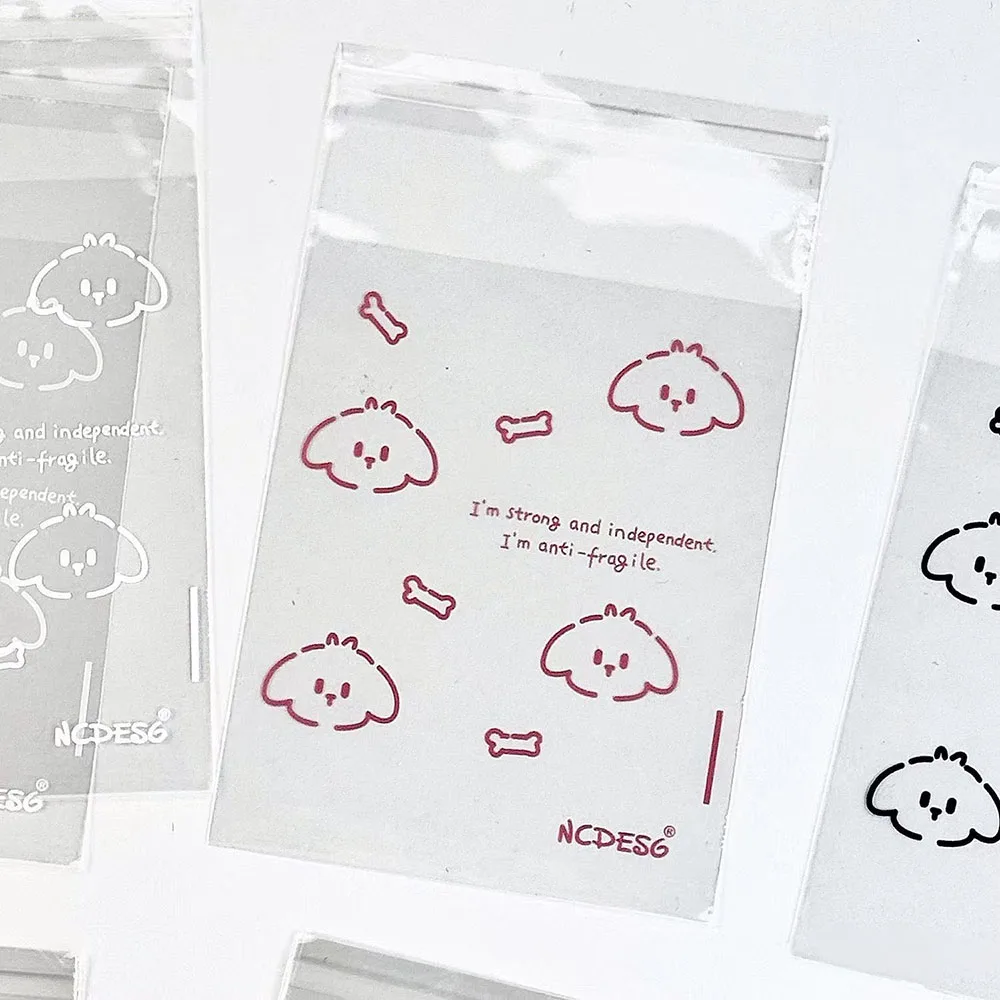 50Pc Self-adhesive Opp Bag INS Cute Puppy Bone Print Photocard Protector Card Sleeve Gift Transparent Packaging Self Sealing Bag