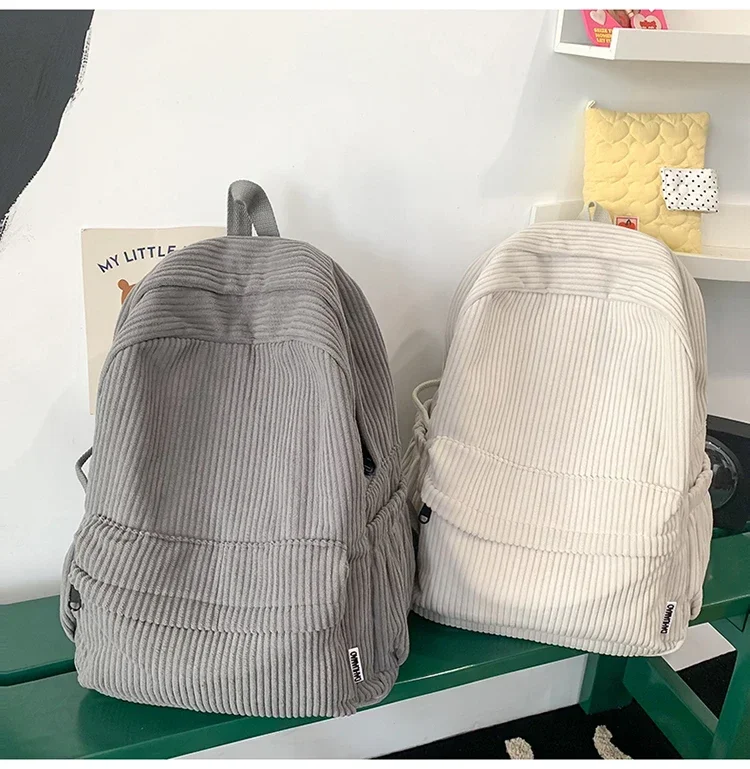 Solid Nylon Soft Sewing Thread Zipper School Bags 2026 High Quality Large Capacity Bags Corduroy Casaul Softback Youth Backpack