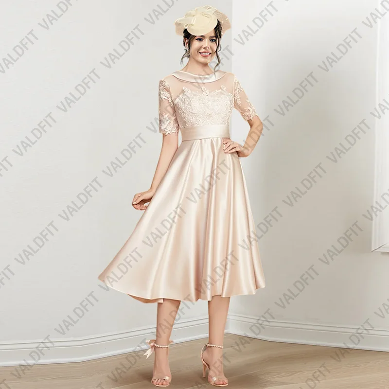 Customized Tea Length Short Mother of the Bride Dresses with Sleeves Wedding Party Dress Robes Invitee Mariage