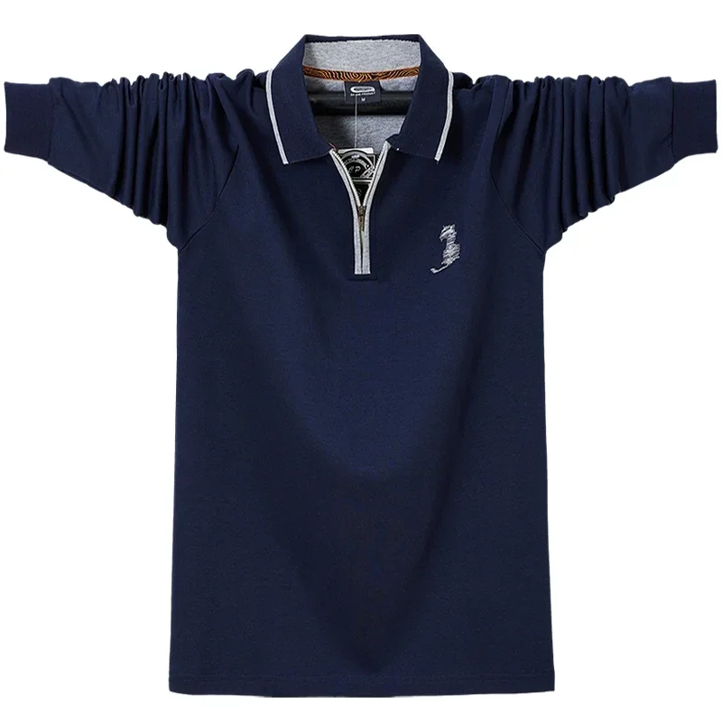 

Autumn Men's Polo Shirt Embroidery Long-sleeved Polos Shirt Zipper Collar Fashion Solid Color Shirt Casual Streetwear Loose Tops
