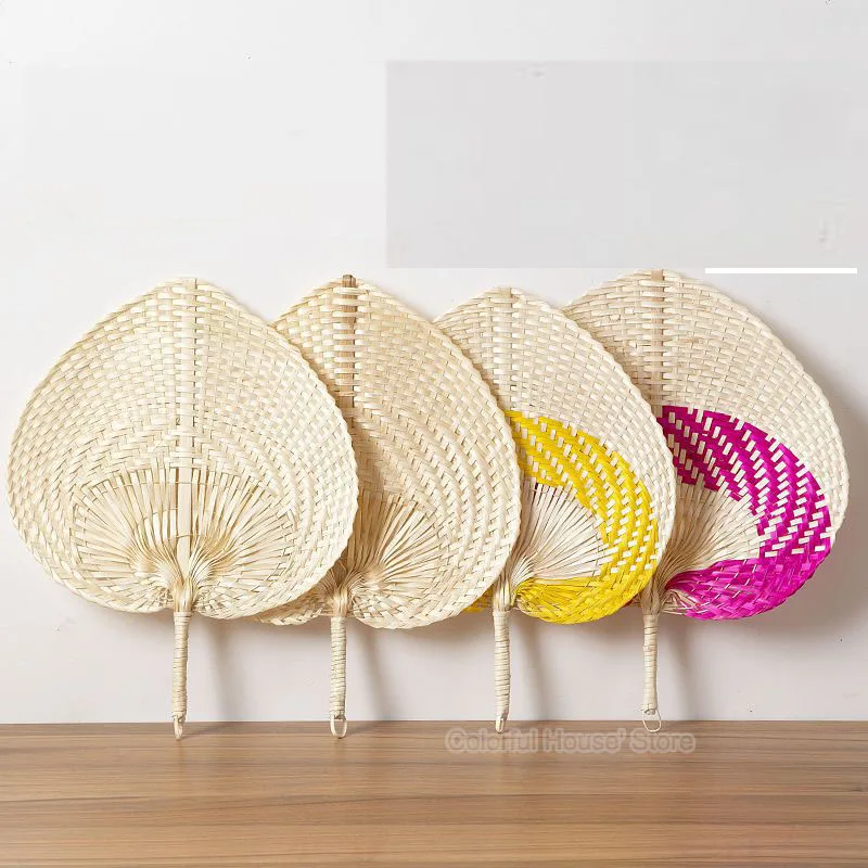 Rattan Fan Peach Shape Handmade Weave Palm Leaves Fans Summer Cooling Fan Hand Fan For Party Supplies Wedding Camping Home Decor