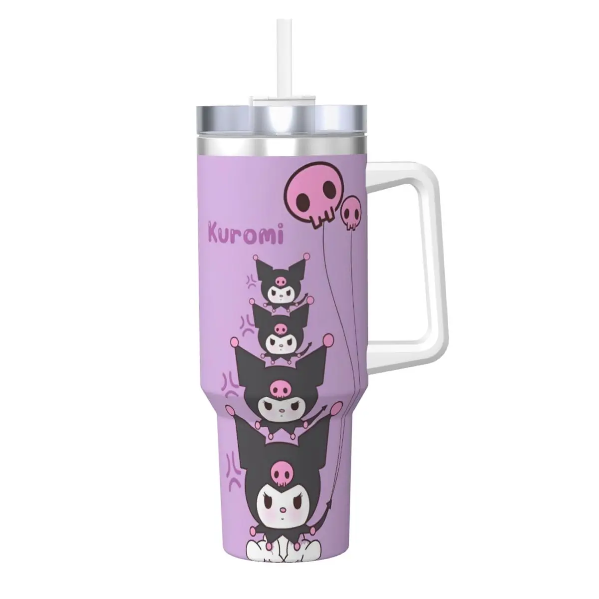 Miniso Sanrio Kuromi Stainless Steel Tumbler Cartoon Beach Thermal Cups With Straws and Lid Large Mugs Cup Cold Water Bottle