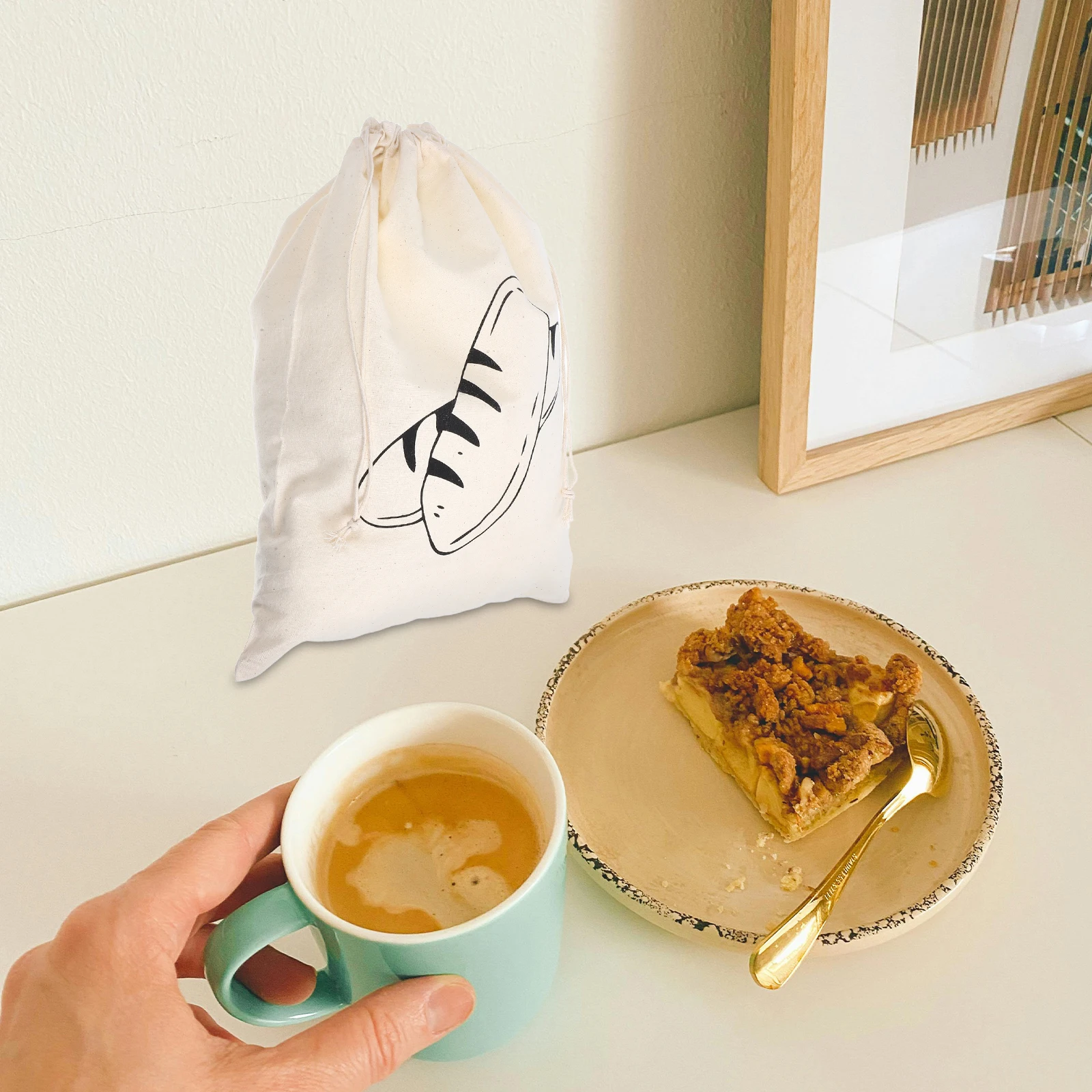 

Reusable Bread Bag 40x30cm Beige Cotton Pastry Storage Bags for Baking Bread Homemade Shopping Bag Black Sides Easy Clean