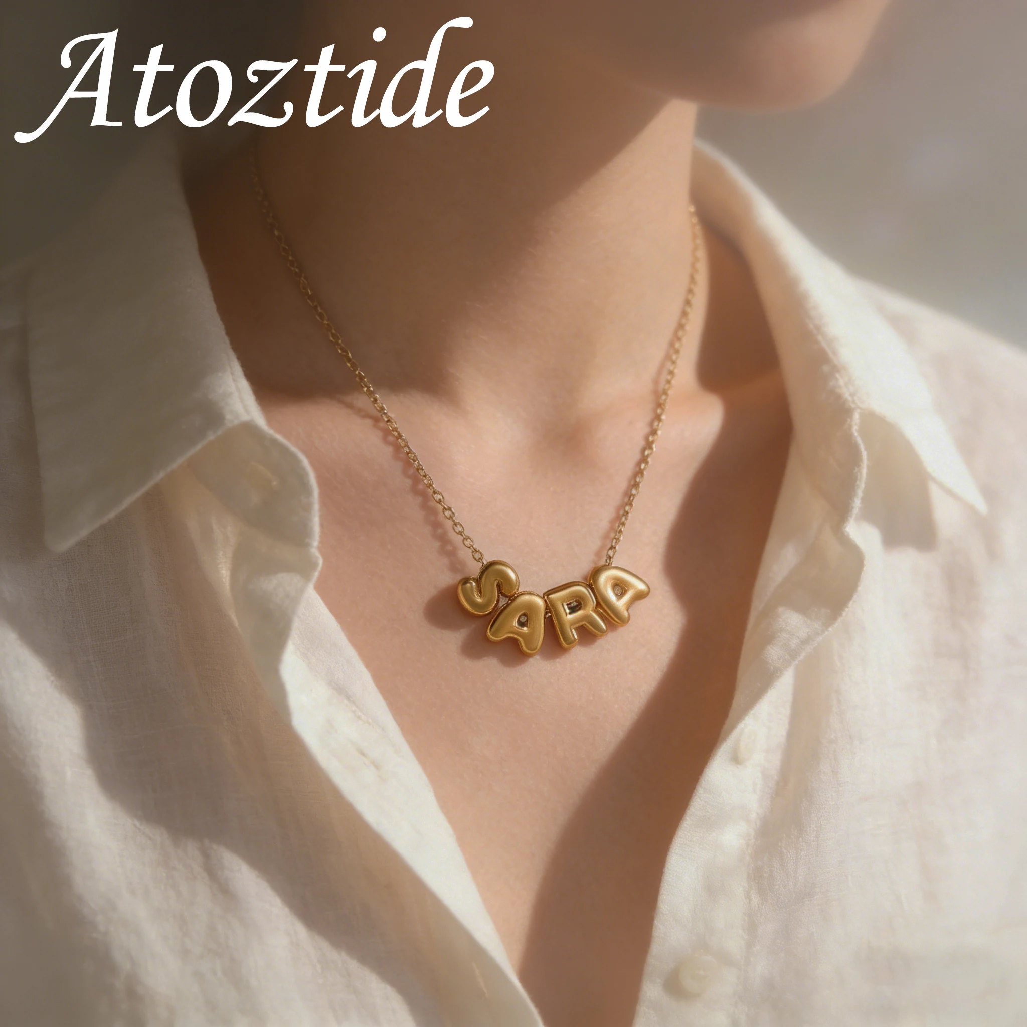

Atoztide 3D Bubble Letters Balloon Name Necklace for Women Stainless Steel Jewelry DIY Charms Chain Personalized Birthday Gift