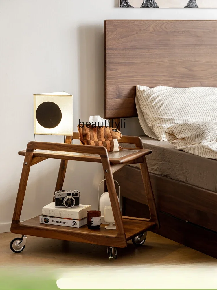 

Leisure Trolley Japanese-Style Solid Wood Side Table Sofa and Tea Table Storage Mobile Storage Dining Table Living Room