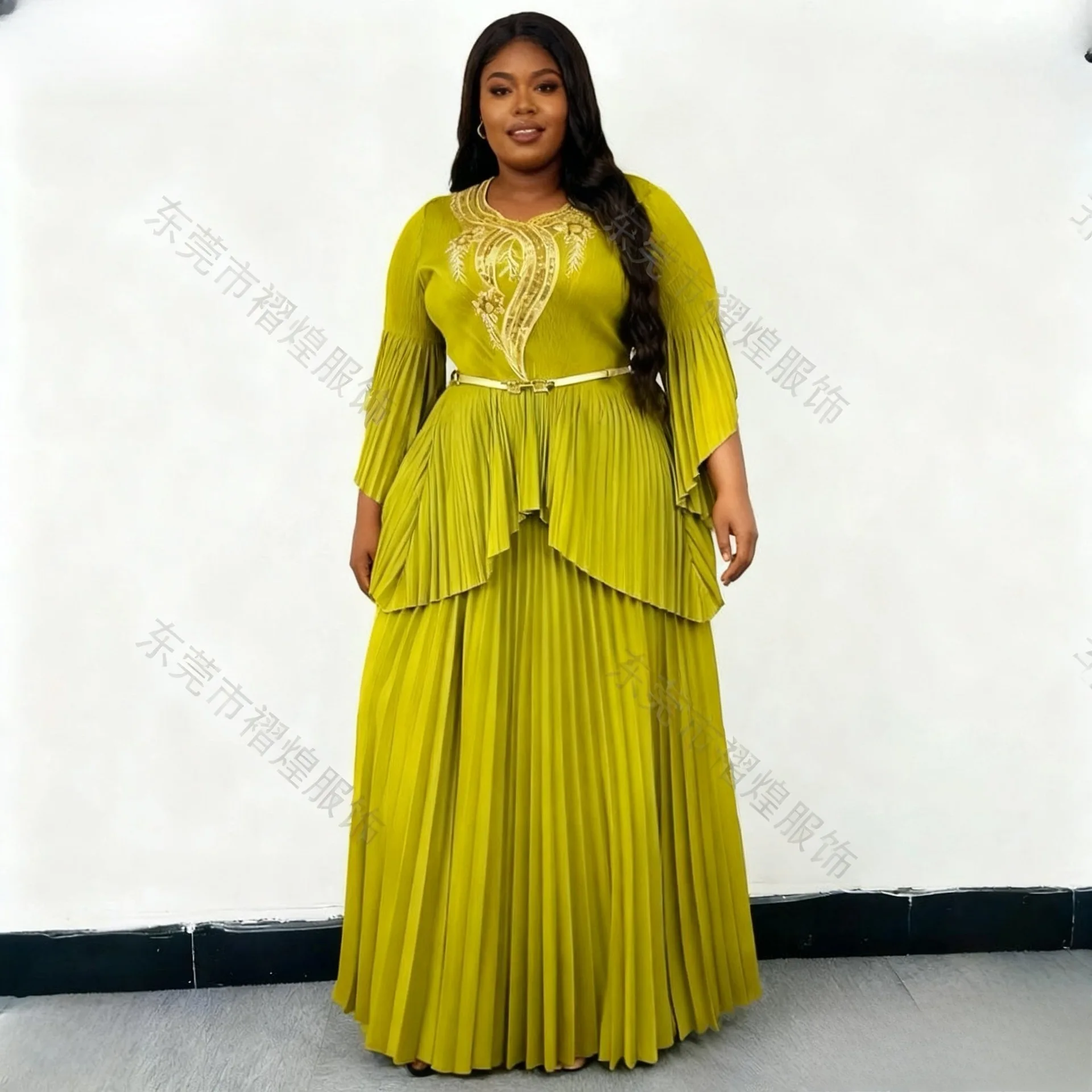 African Miyake Pleated Suit Autumn New Top + Skirt Waist Temperament Two-piece Set Women's Clothing