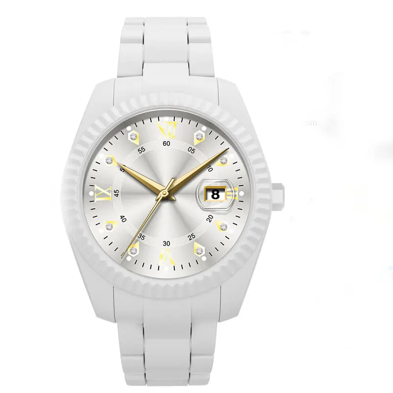Customizable Brand Logo, White Polycarbonate PC Strap, Round 40mm Large Dial, Waterproof Quartz Calendar Clock Delivery Box