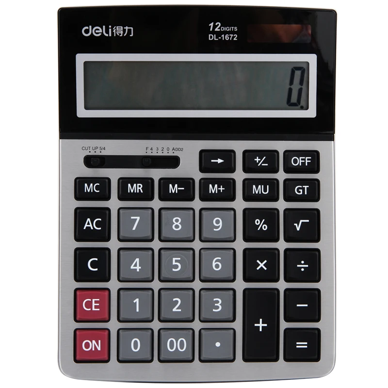 

Deli 1672A silver 12-digits desktop calculator solar dual power multifunctional office financial calculator 40pcs Per Carton Set