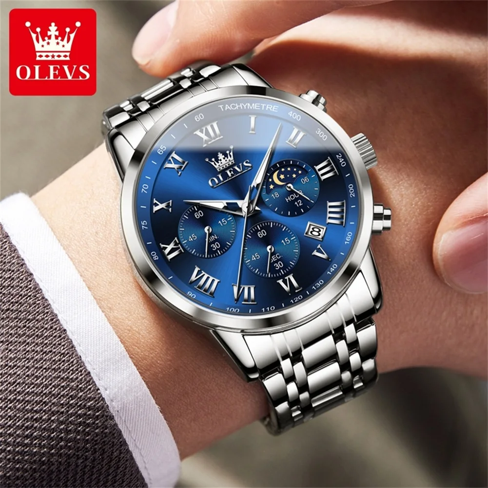 OLEVS 5529 Luxury Business Men Quartz Watch Brand Waterproof Luminous Calendar Watch Roman Scale Moonphase Timing Code Watch Men