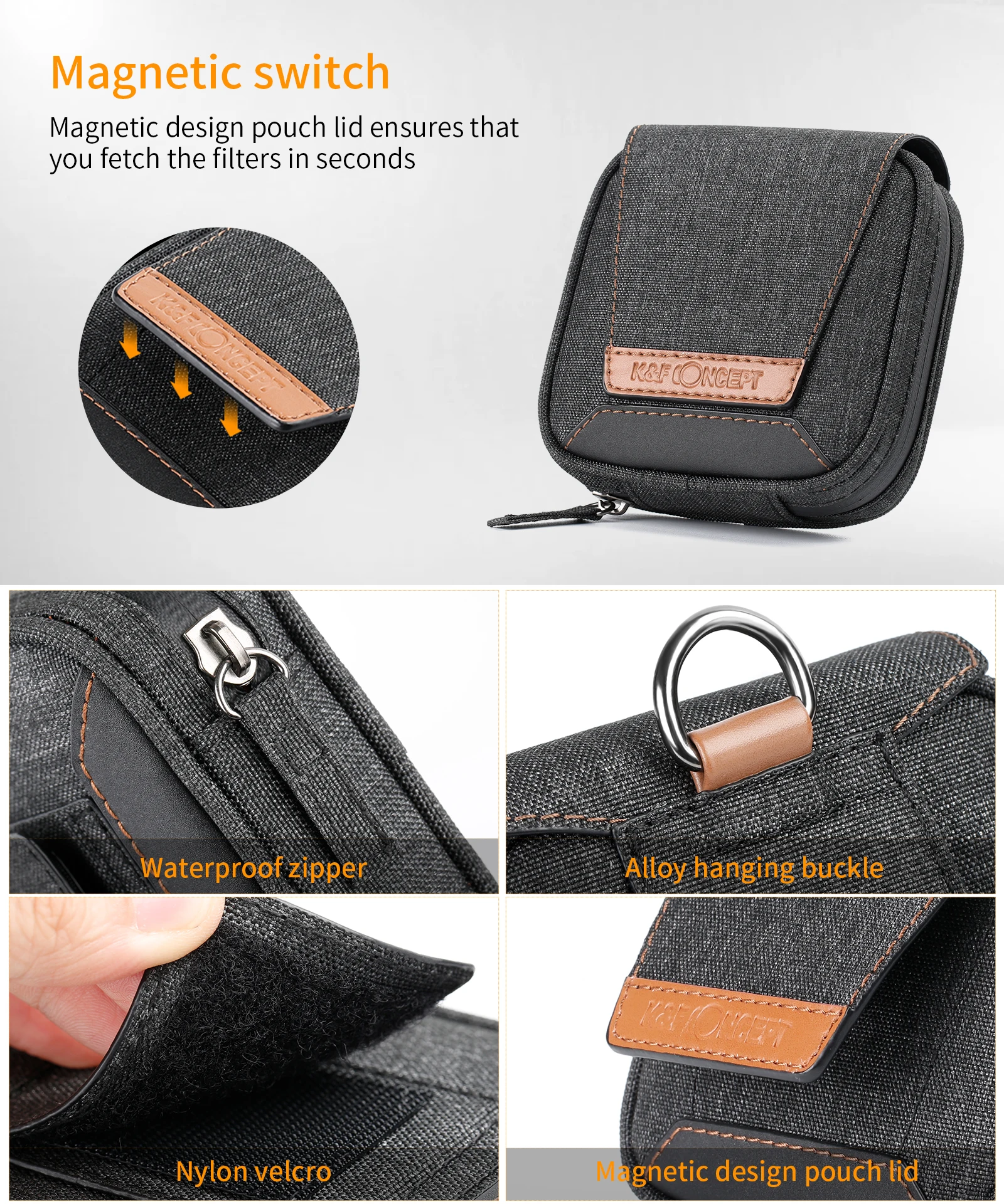 K&F Concept Filterbeutel, 4 Taschen für 4 Stück 37 mm–95 mm Filter, wasserabweisender, staubdichter Filterbeutel – Detail 3