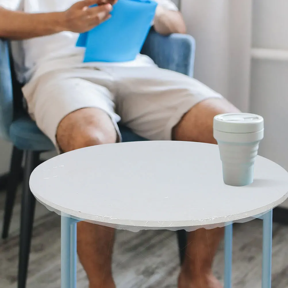 غطاء طاولة PVC مستدير مرن مقاوم للزيت في الهواء الطلق، مفرش طاولة شفاف مناسب لحماية طاولة الطعام #2