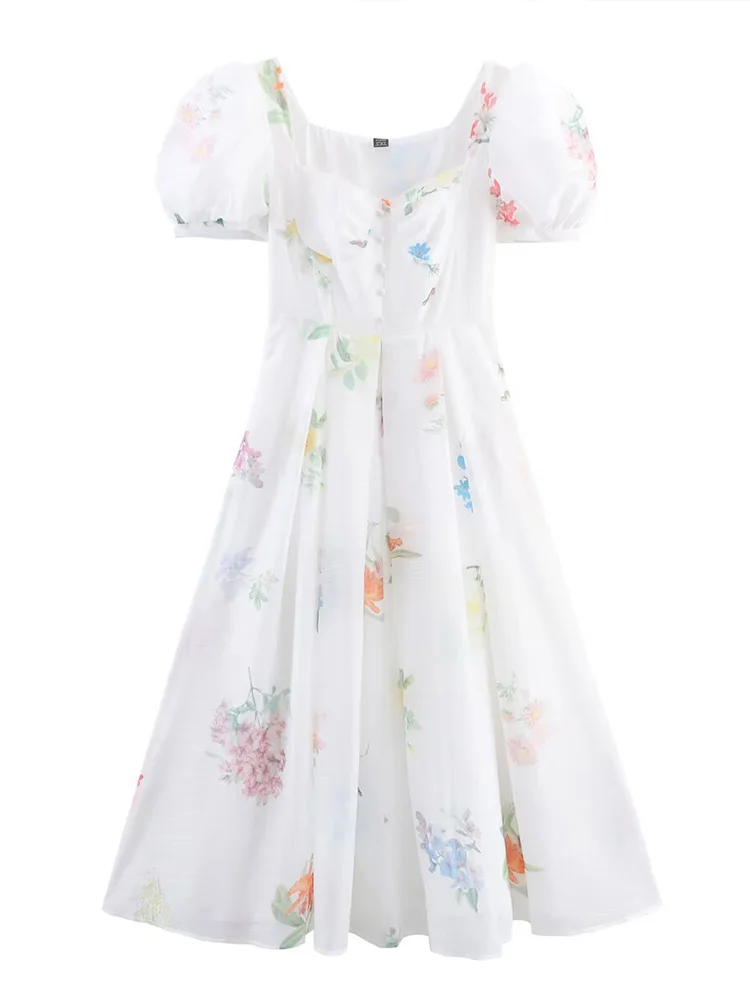 Robe à manches bouffantes pour femmes, style européen, nouvelle mode, tempérament polyvalent, imprimé floral, taille slim