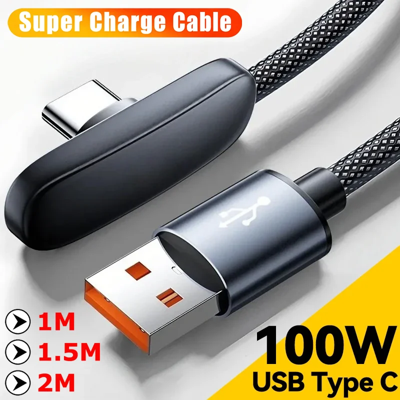 100W 10A Schnellladekabel 90 °   Geflochtenes USB-C-auf-Typ-C-Kabel, robustes Datenkabel, schnelle Datenübertragung, langlebig für Spiele