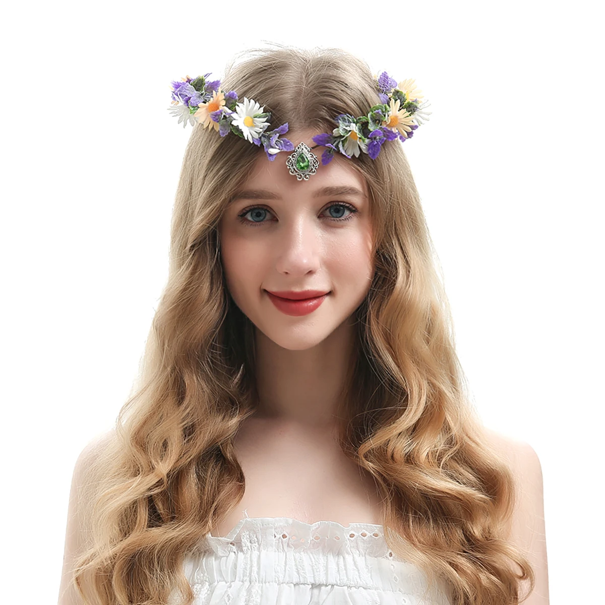 Elegant Forest Flower Elf Crown Headband Wedding Tiaras Purple Headwear Crystal Retro Jewelry Bridal Prom Costume Accessories