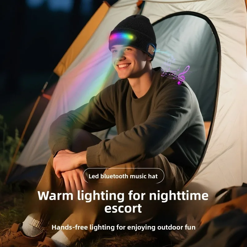 クリスマスLEDライトアップBluetoothビーニー7色変化ニット帽暖かい耳当て付き帽子夜間ランニングウィンタースポーツフェスティバルギフト
