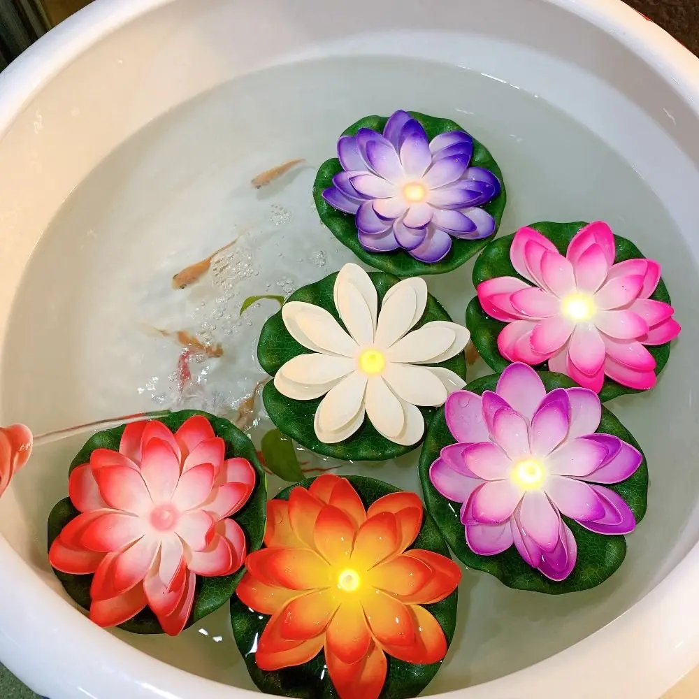 LED Floating Water Induction Lotus Light Waterproof Candle Small Night Light Pool Wishing Lotus Light