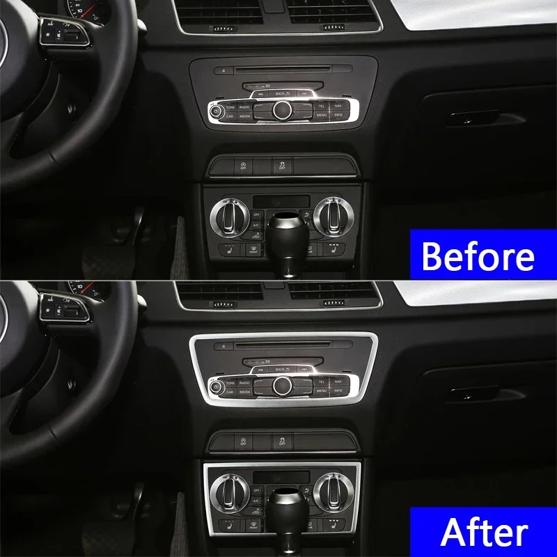 Stainless Steel Center Console Air Conditioner CD Frame Decoration Cover Trim For Audi Q3 2012-2016 Car Styling Interior