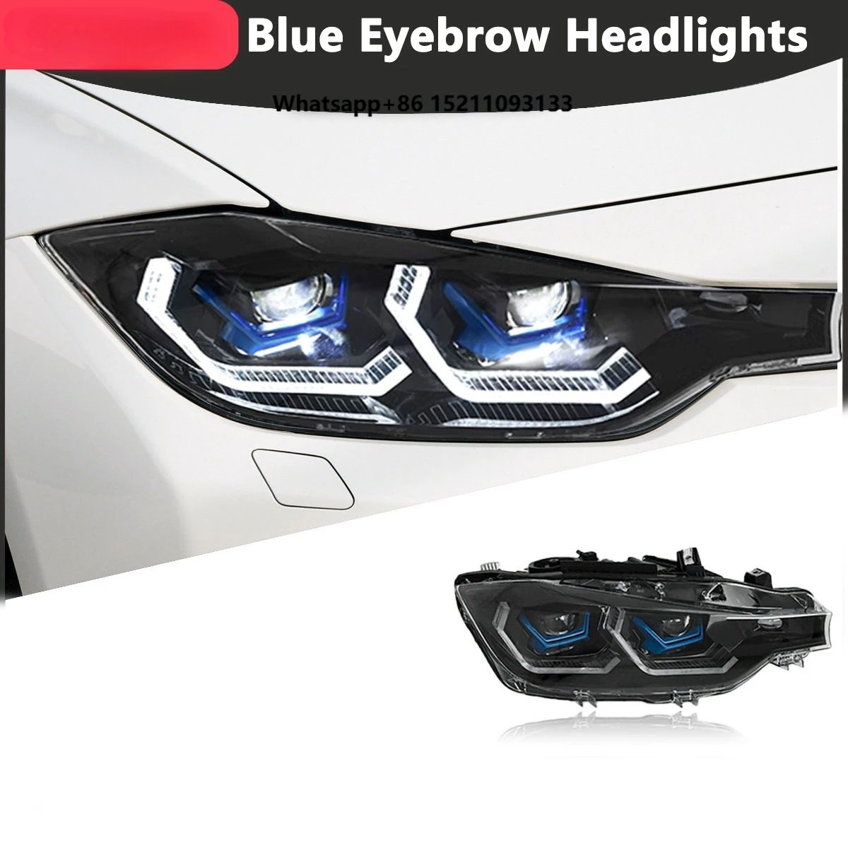 For 2013-2019  3 Series Headlight Assembly F30 F35 Modified with Blue Eyebrow LED Daytime Running Light Flow Direction