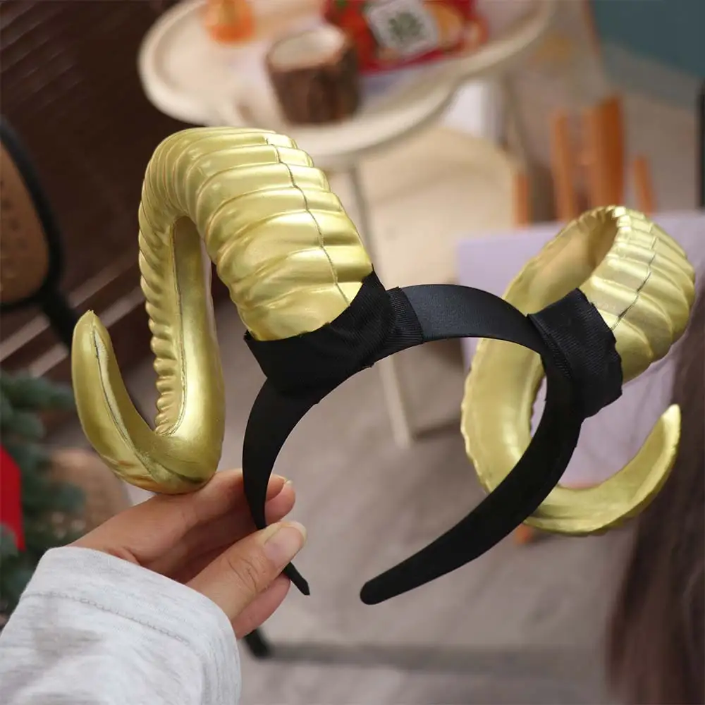 Artificial Black Demon Horn Headwear Realistic Reusable Halloween Devil Headband Gothic Unisex Goat Horn Hair Hoop Stage