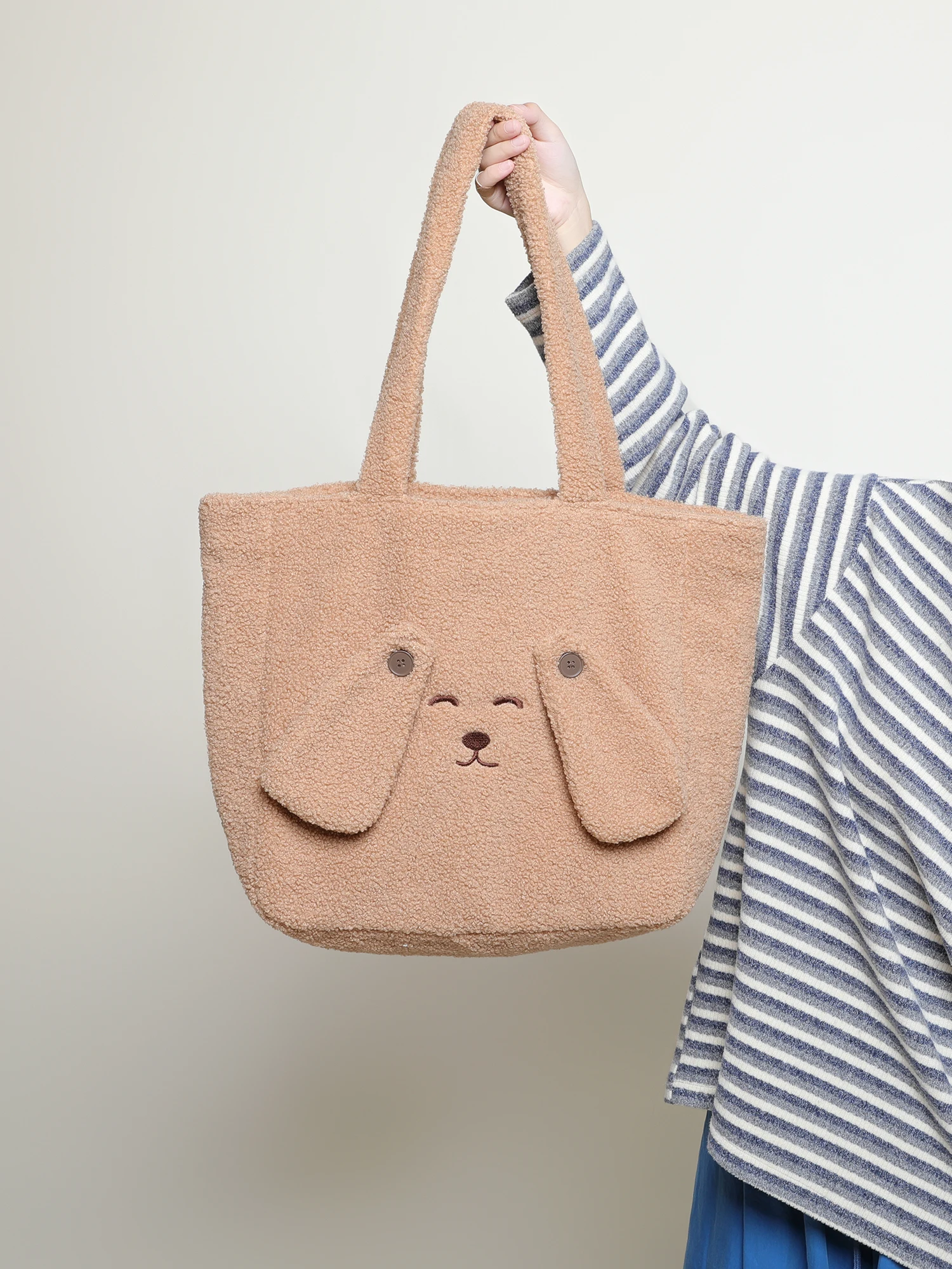 Inverno grande capaci bolsa de ombro de pele de eepskin casual sle tecido macio sacola com design de orelha grande e fecho de zíper