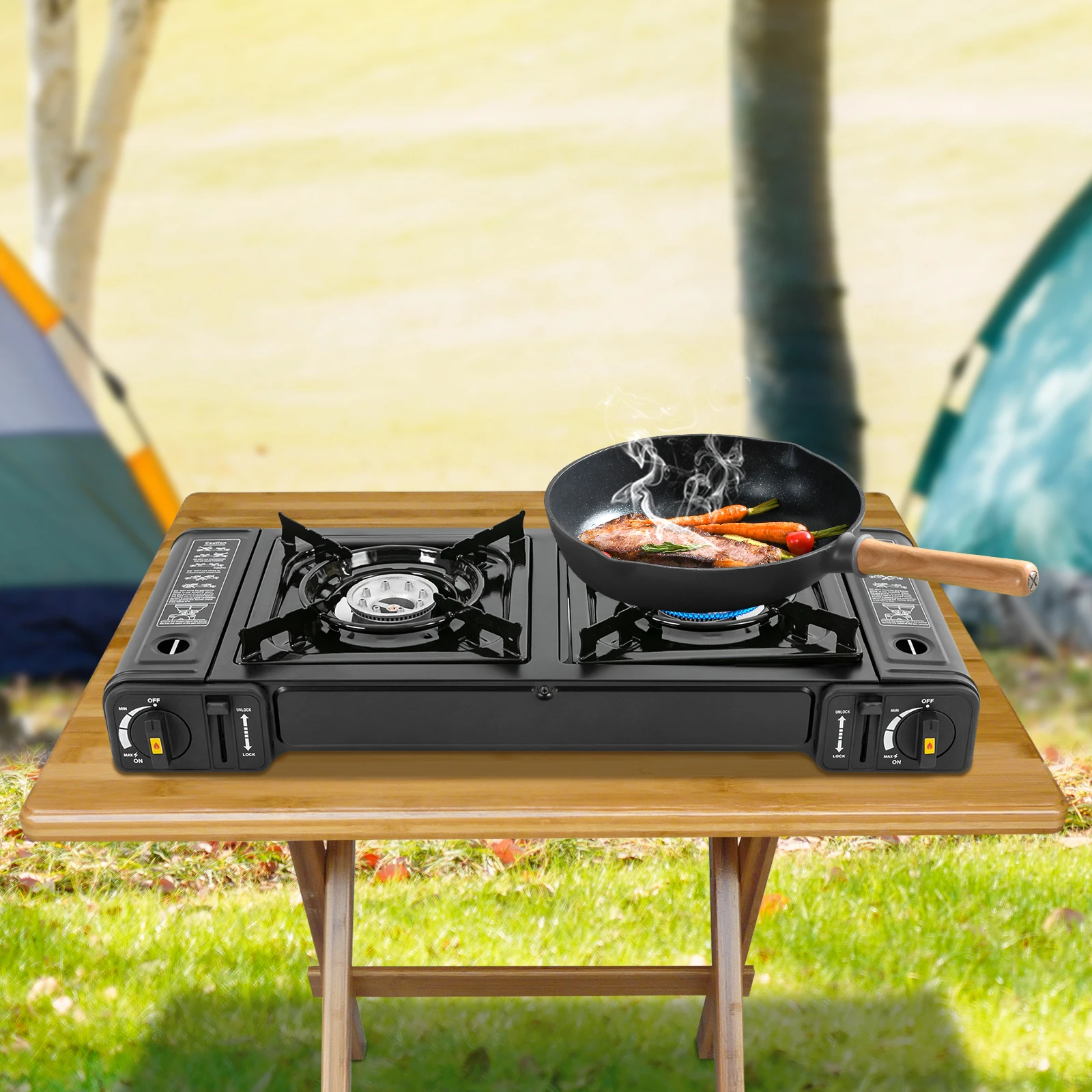 Portable Camping Double Head Card Stove Hot Pot Outdoor Barbecue Stove Gas Stove, Liquefied Petroleum Gas Outdoor