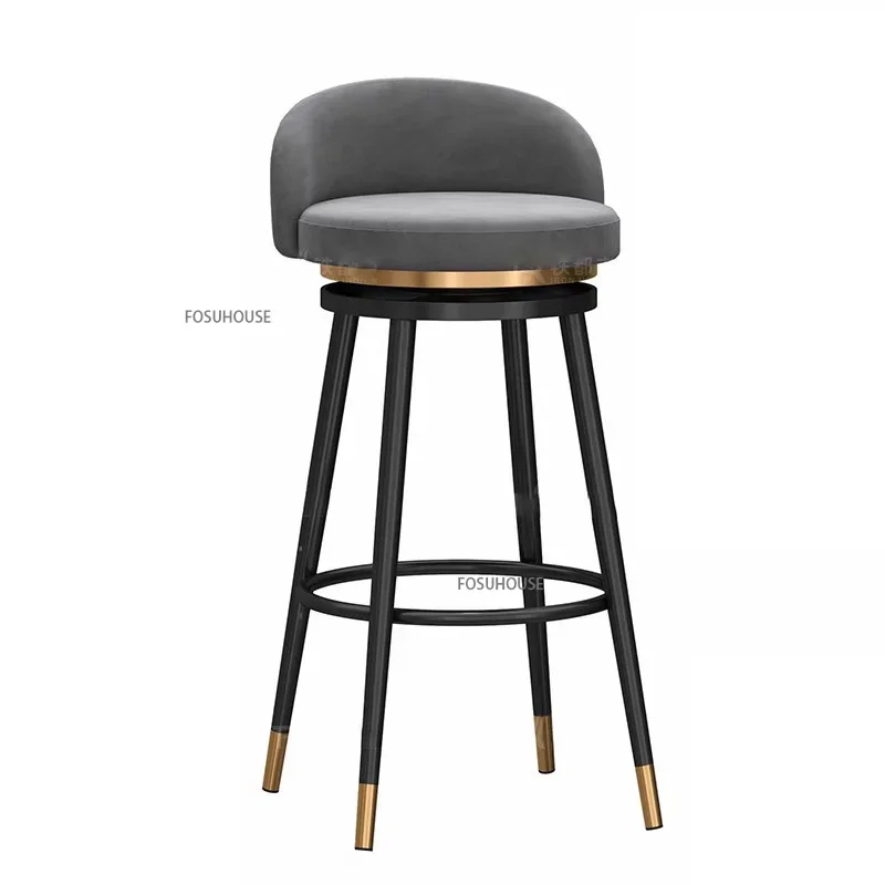 Nordic Bar Stools for Kitchen Home Backrest Swivel Bar Chair Front Desk Counter Stool Light Luxury Velvet Chair Home Furniture