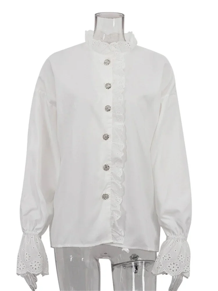 قمصان نسائية مكشكشة لامعة من Tossy قميص داخلي مرقع بأكمام طويلة ملابس غير رسمية للتنقل بلوزات نسائية أنيقة مجوفة #4