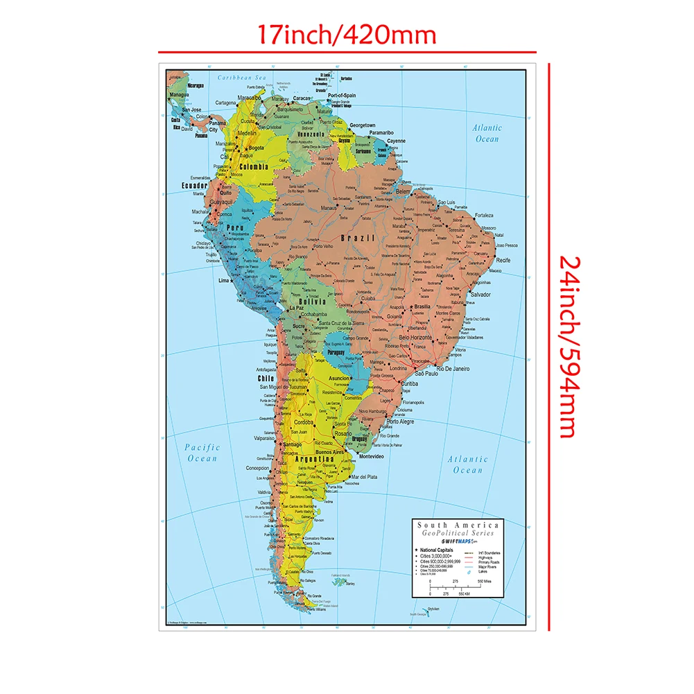 The South America Map Wall Art Poster Spray Canvas Painting Travel School Supplies Living Room Home Decor 42*59cm