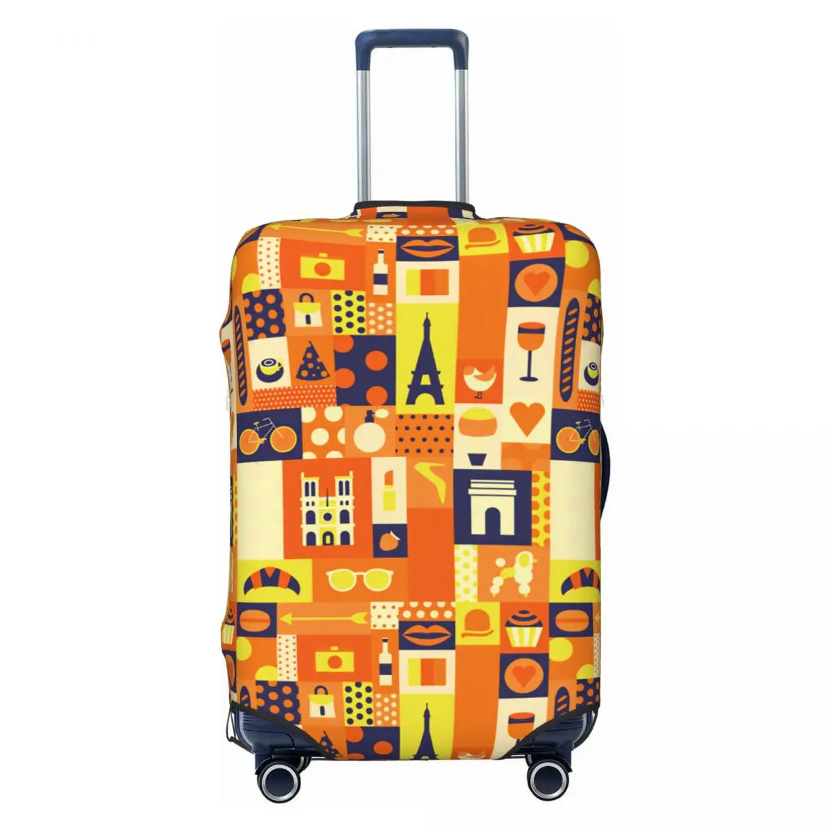 Geometric Paris Warm Tone Travel Patchwork Travel Luggage Cover Dust Proof Suitcase Cover Protector Fit 18-32 Inch