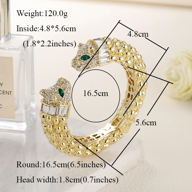 Sally\'s Paradise Tiger Bangles Leopard Animal Jewelry Gold Plated Green Eyes Cuff Bracelets For Women 11146