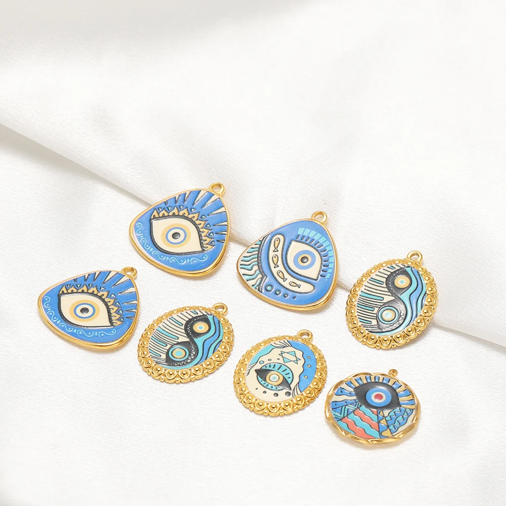 4 قطع الفولاذ المقاوم للصدأ المينا عين الشر المعلقات قلادة سحر للحرف اليدوية صنع المجوهرات DIY أقراط سوار إكسسوارات السائبة #6