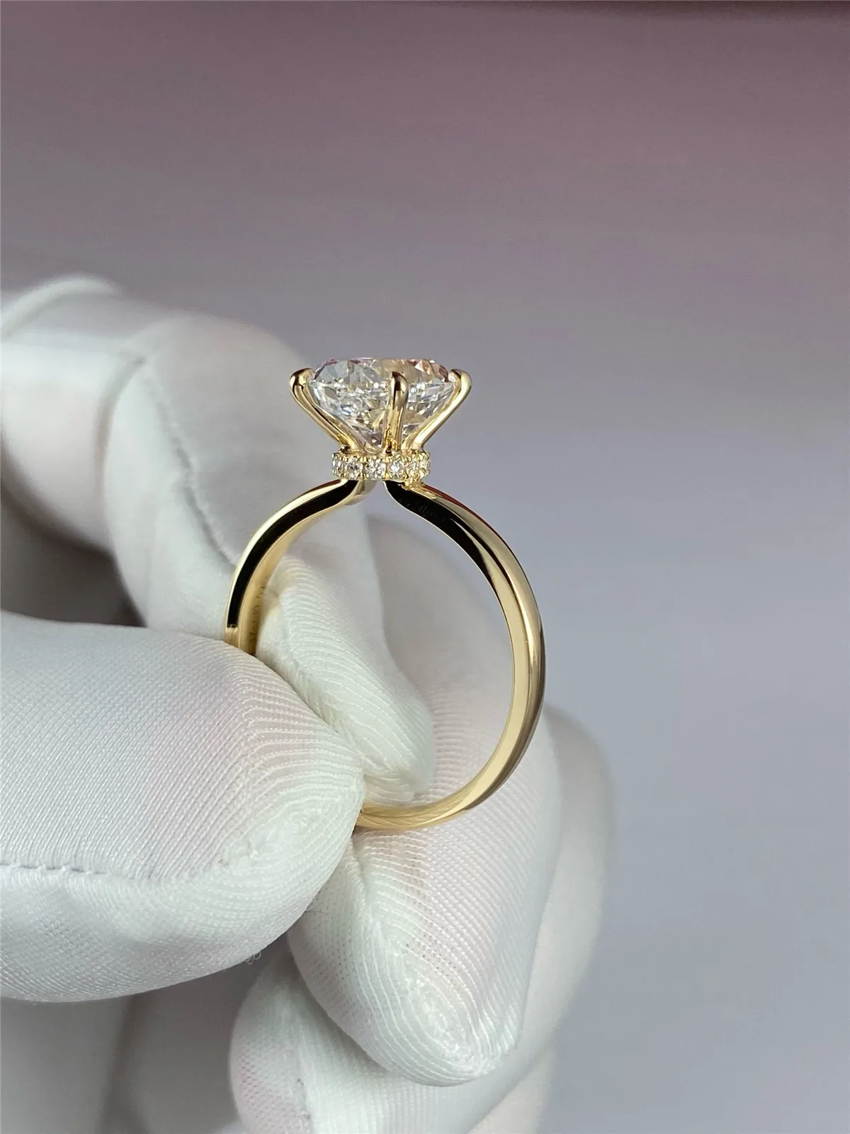 

Овальное обручальное кольцо из цельного золота 18 карат с выращенным в лаборатории бриллиантом 2 карата, простая 4-зубчатая установка, оптовая настройка